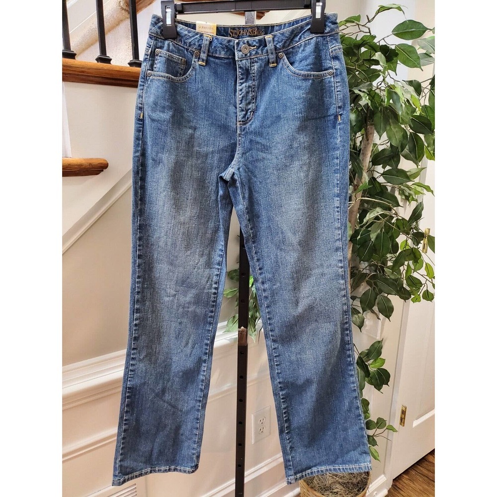 ST. John's Bay Women's Blue Denim Cotton Mid Rise Boot Cut Casual Jeans Pant 6